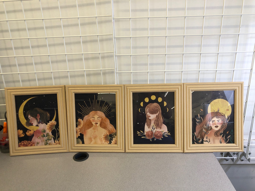 4 PC WOMAN W/ OUTER SPACE BACKGROUNDS WALL ART.