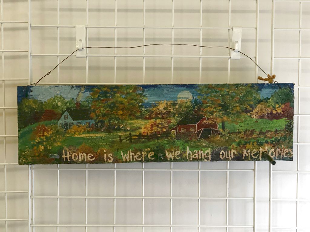 PAINTED FALL SCENE W 3 HOOKS WALL ART.