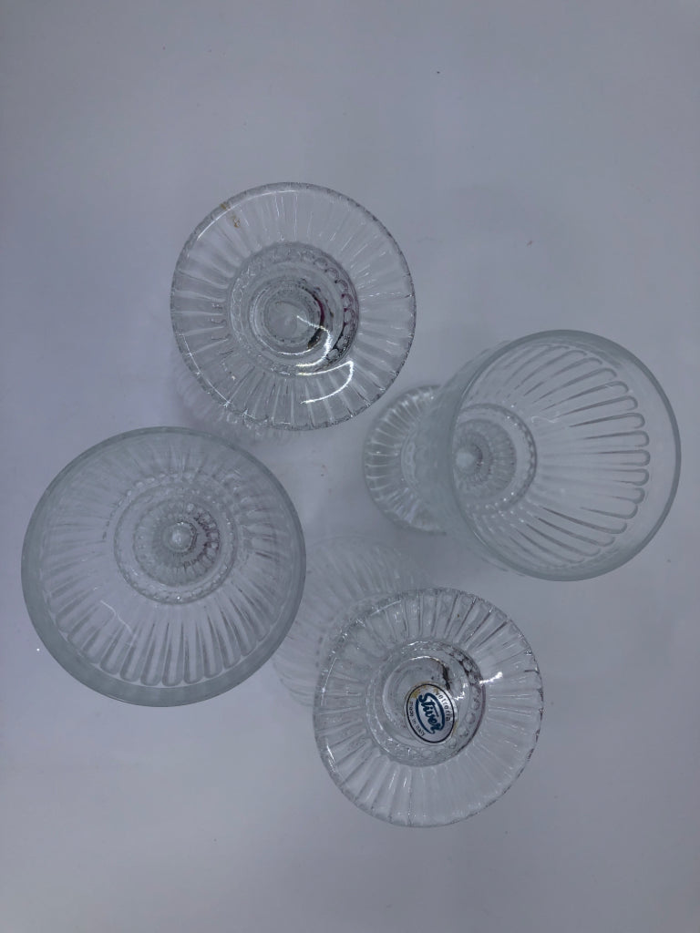 4 RIBBED FOOTED DESSERT GLASSES.
