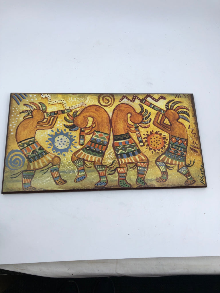 COLORFUL INDIGENOUS PEOPLE DANCING WALL ART.