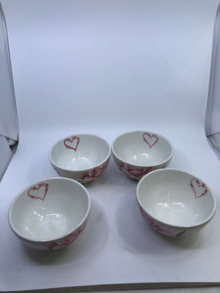 4 PINK FLORAL BOWLS.