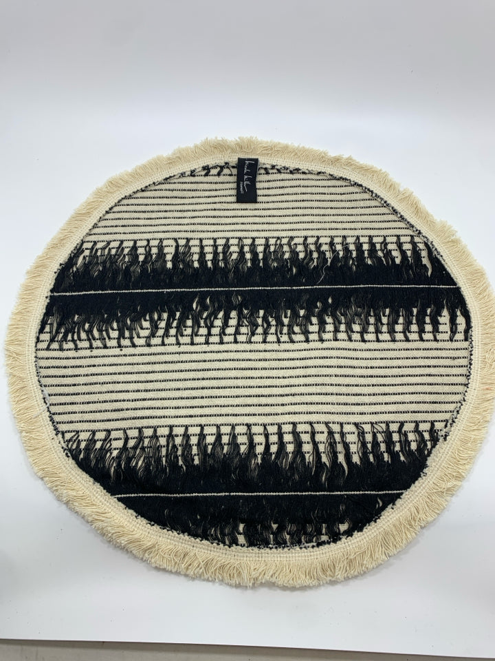 4 BLACK STITCHED BOHO FRINGE PLACEMATS.