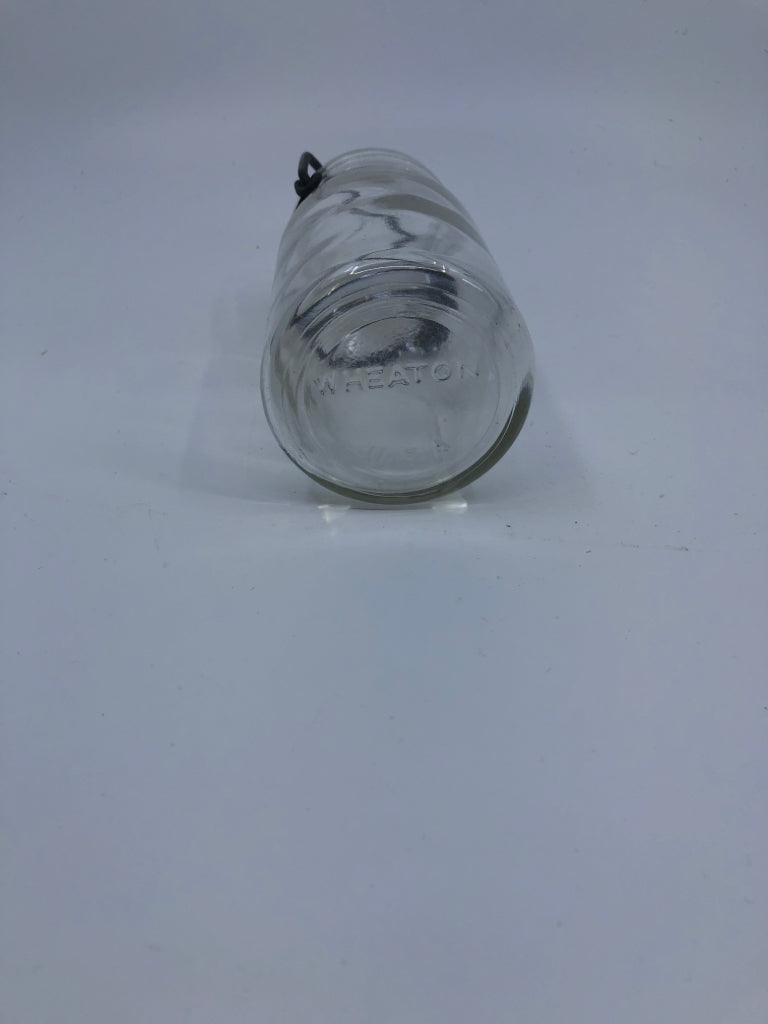 GLASS EMPTY JAR W METAL CLASP.