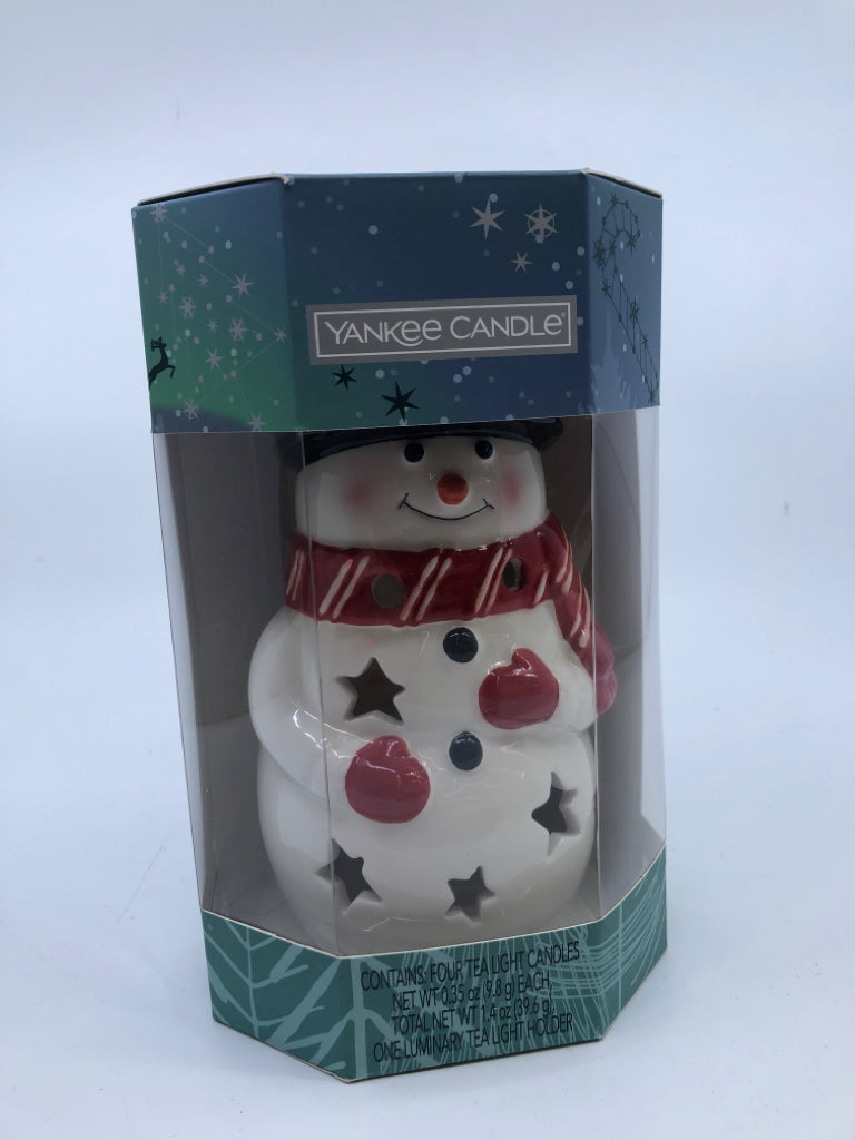 NIB SNOWMAN TEA LIGHT CERAMIC HOLDER YANKEE CANDLE.