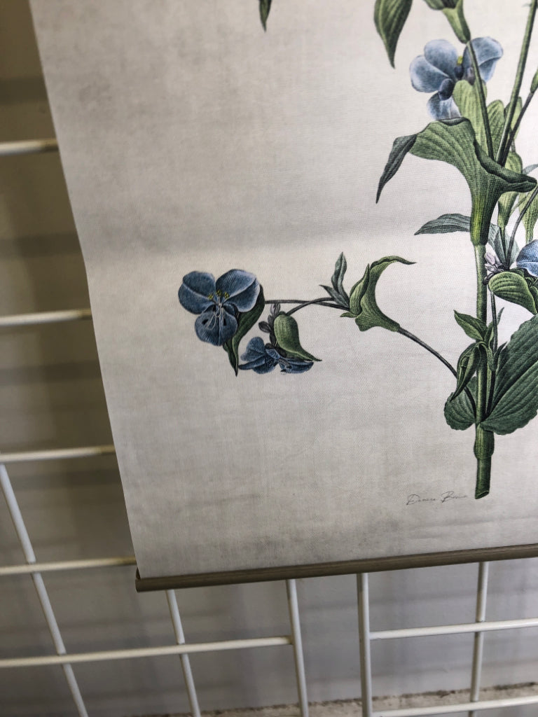 SMALL TAPESTRY W/ BLUE FLOWERS WALL ART.