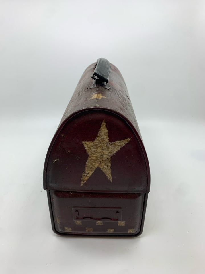 PRIMITIVE RED TIN "LUNCH" LUNCH BOX.