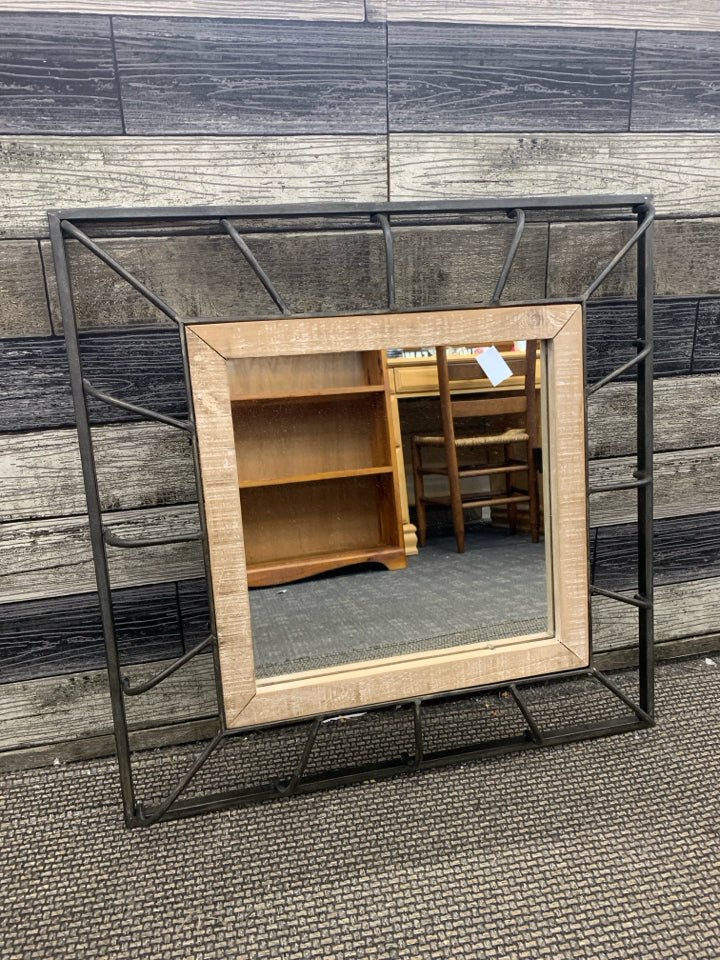 HEAVY METAL MIRROR W WOOD ACCENTS.