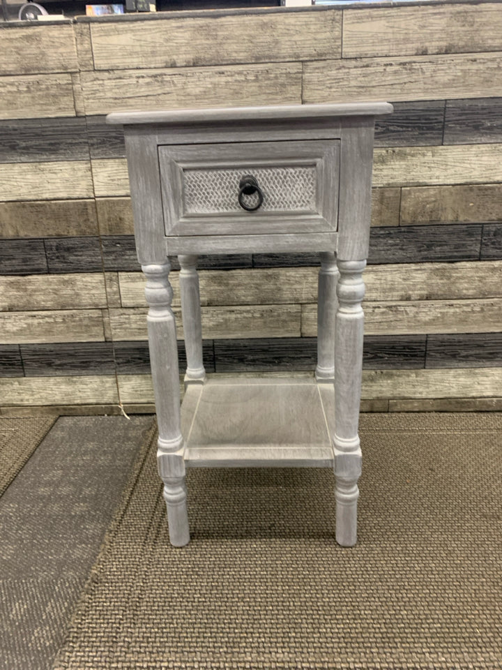 GREY SIDE TABLE W/DRAWER.