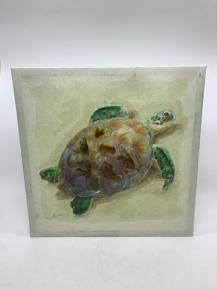 TEXTURED SEA-TURTLE ON SAND CANVAS PRINT.