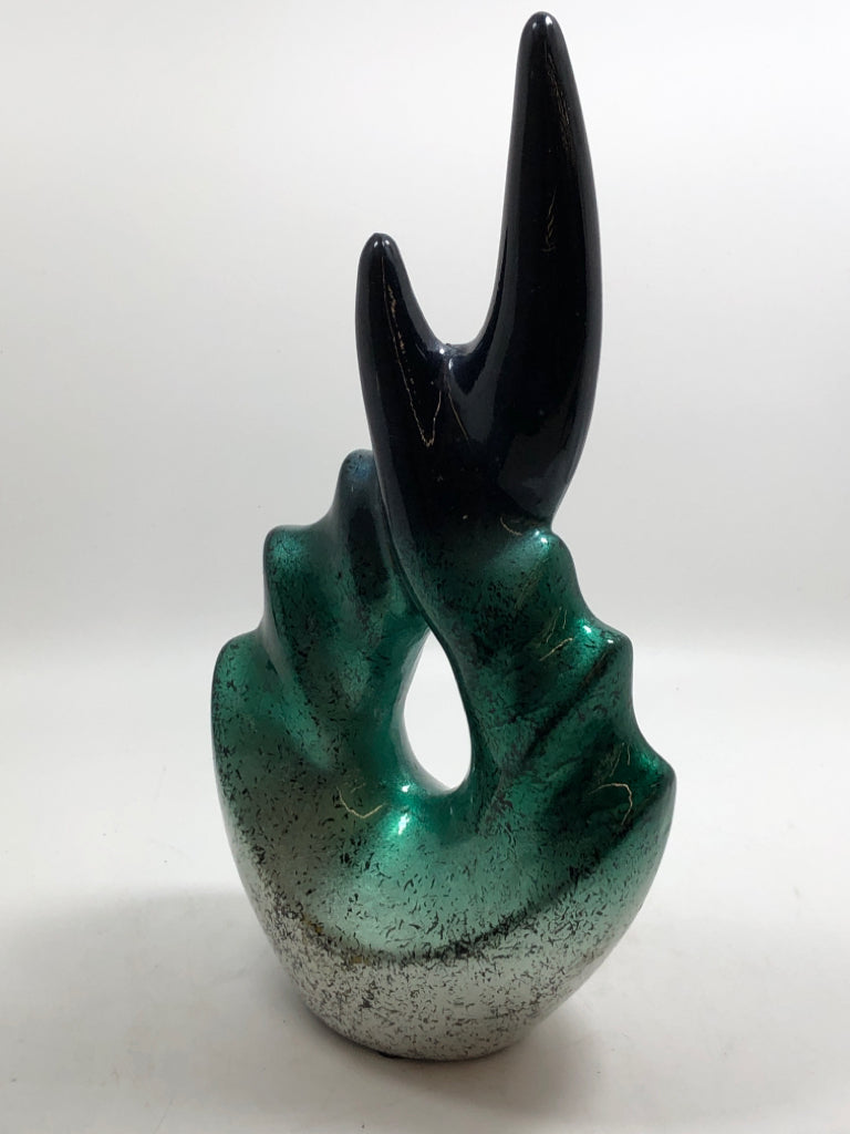 TEAL/BLACK ABSTRACT ART SCULPTURE.