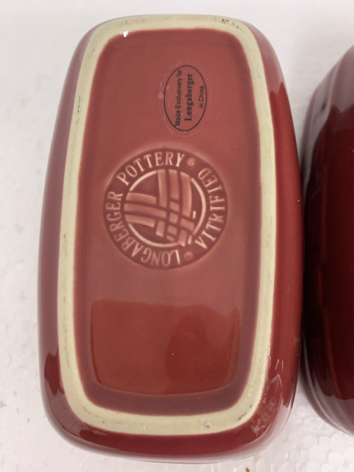 2 MAROON WOVEN TRADITIONS RECTANGLE BOWLS- PAPRIKA RED.