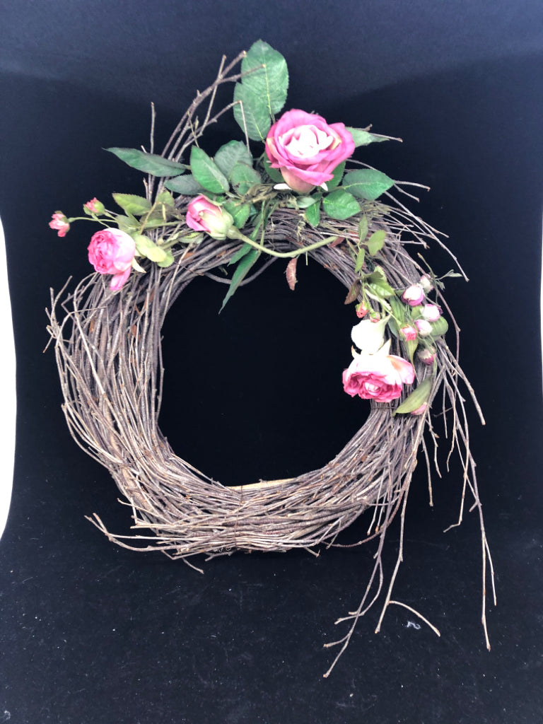 SMALL FAUX ROSE TWIG WREATH.