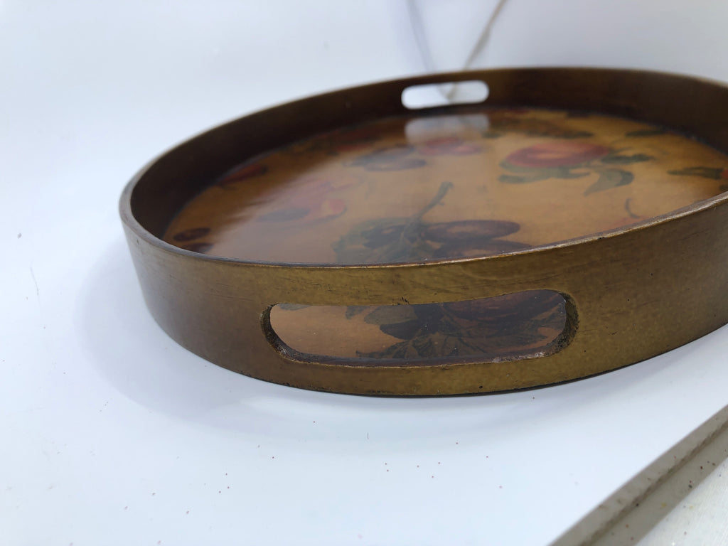VTG DARK BROWN OVAL PLATTER W HANDLES.