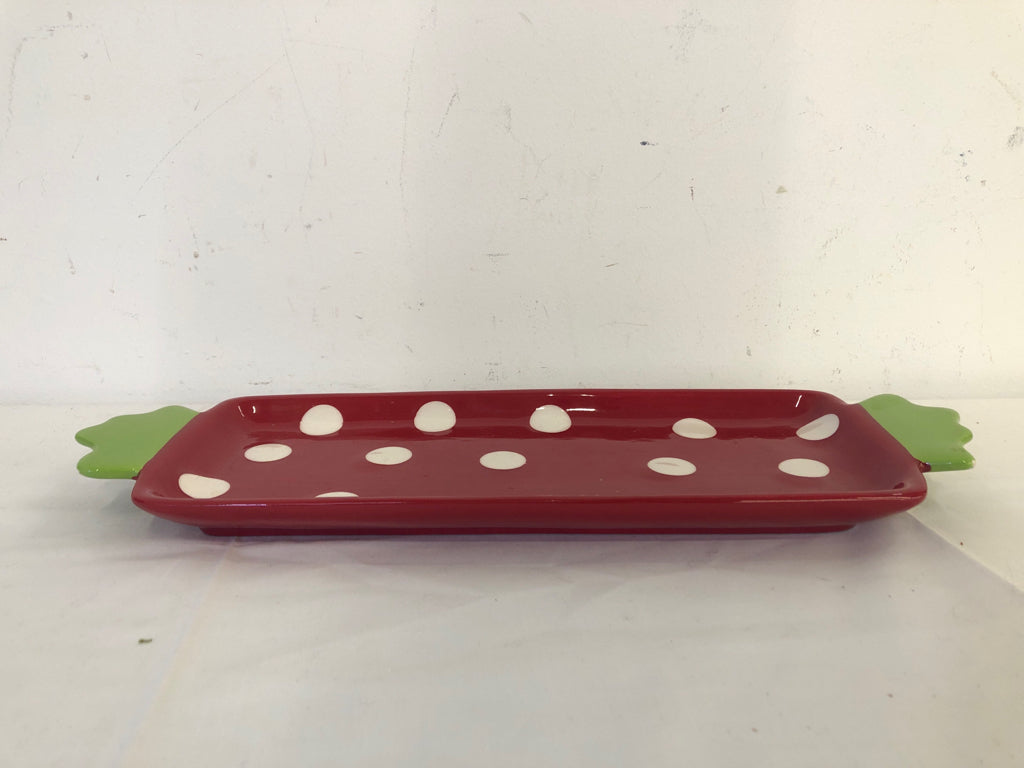 CERAMIC RED AND GREEN W WHITE DOTS CANDY DISH.