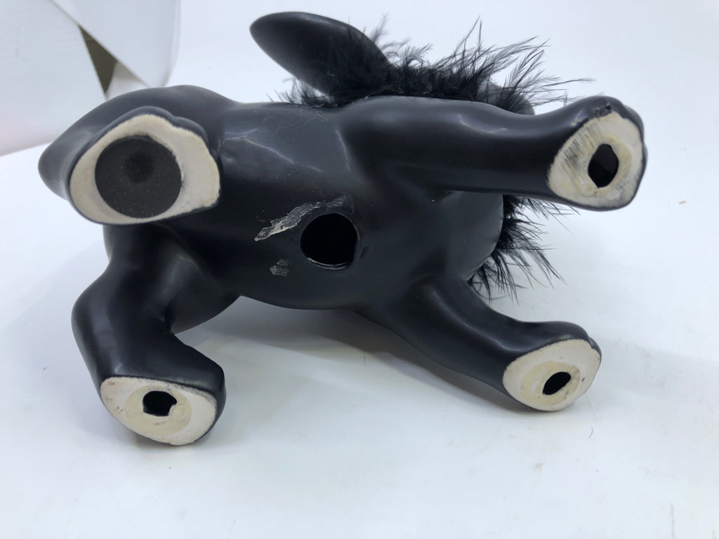 BLACK FRENCH BULLDOG STATUE W/ FEATHERED COLLAR.