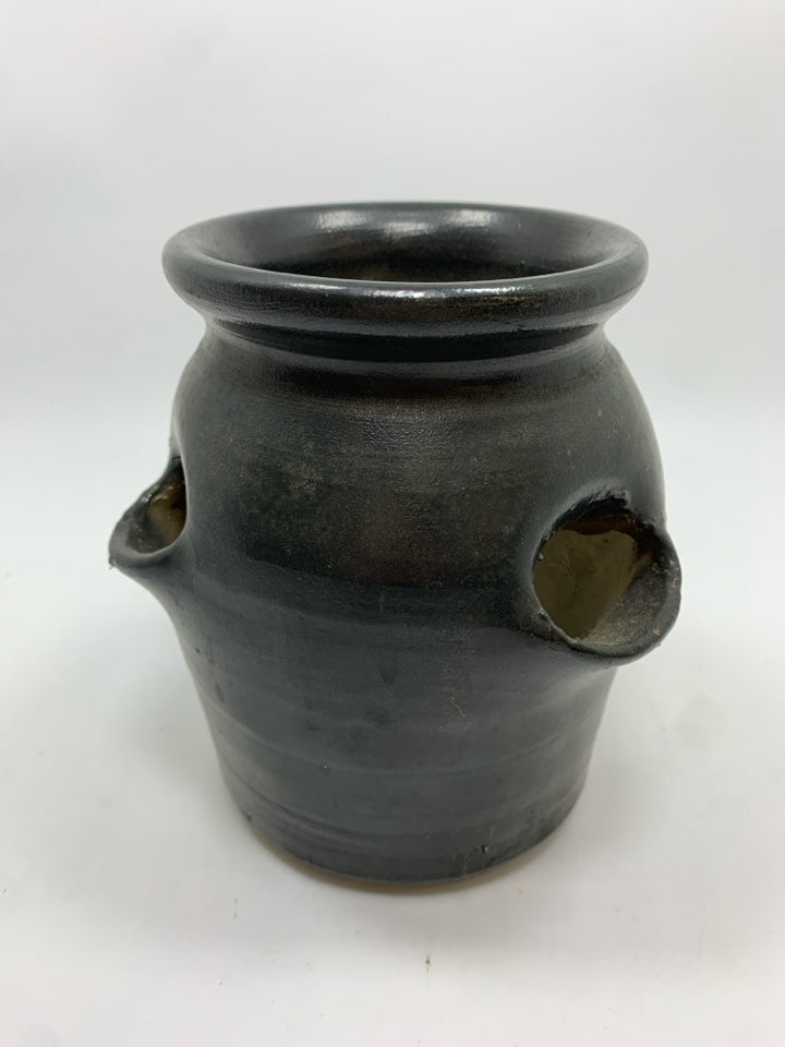 BLACK TERRA COTTA STRAWBERRY PLANTER.