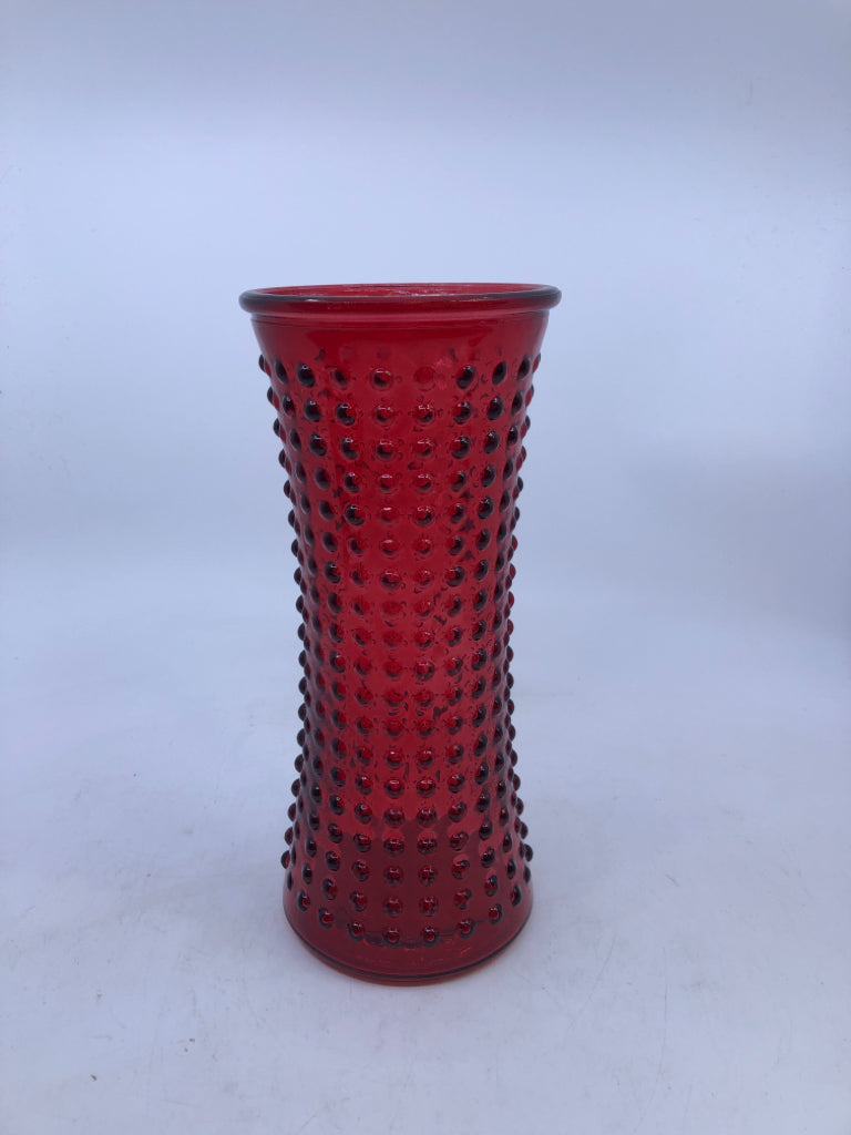 RED HOBNAIL VASE.