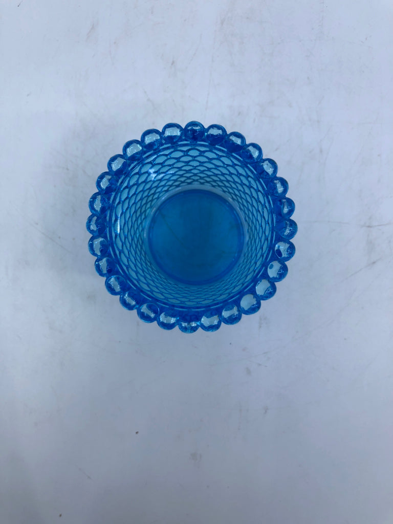 HOBNAIL GLASS TOOTHPICK HOLDER BLUE.