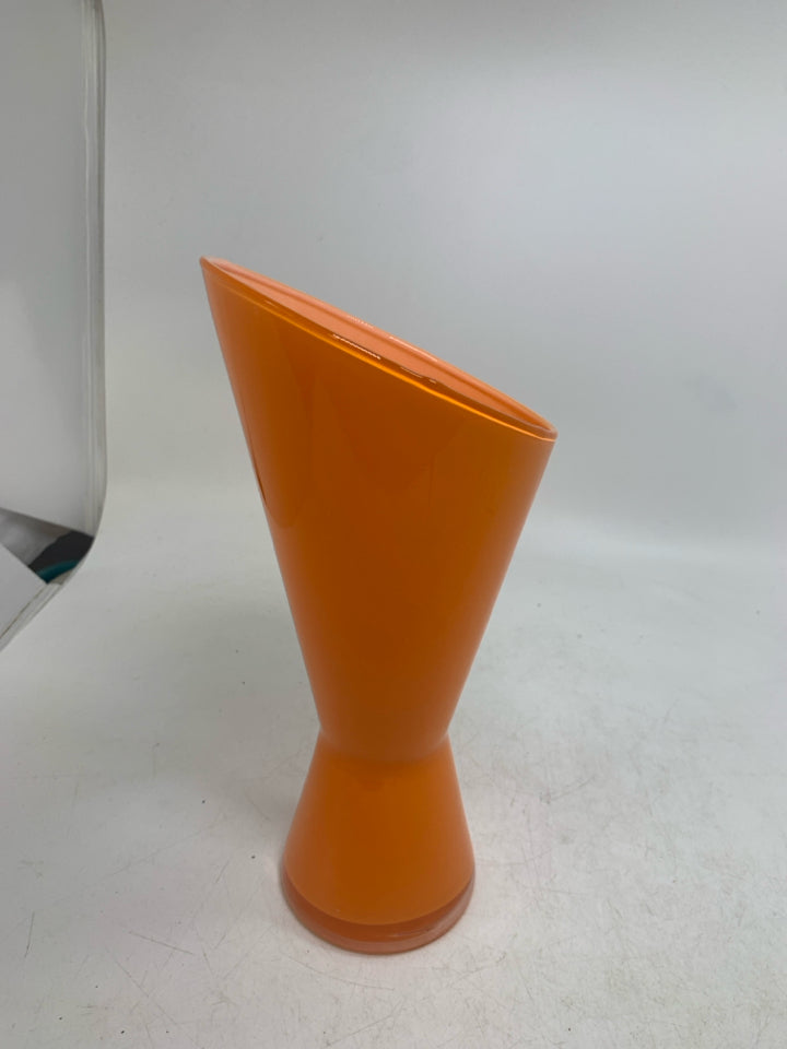 ORANGE PAINTED GLASS VASE FLARED TOP.