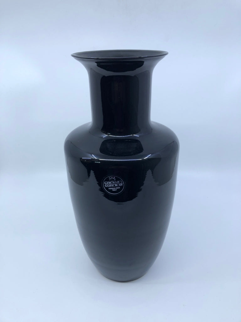VTG CROWN CORNING BLACK VASE.