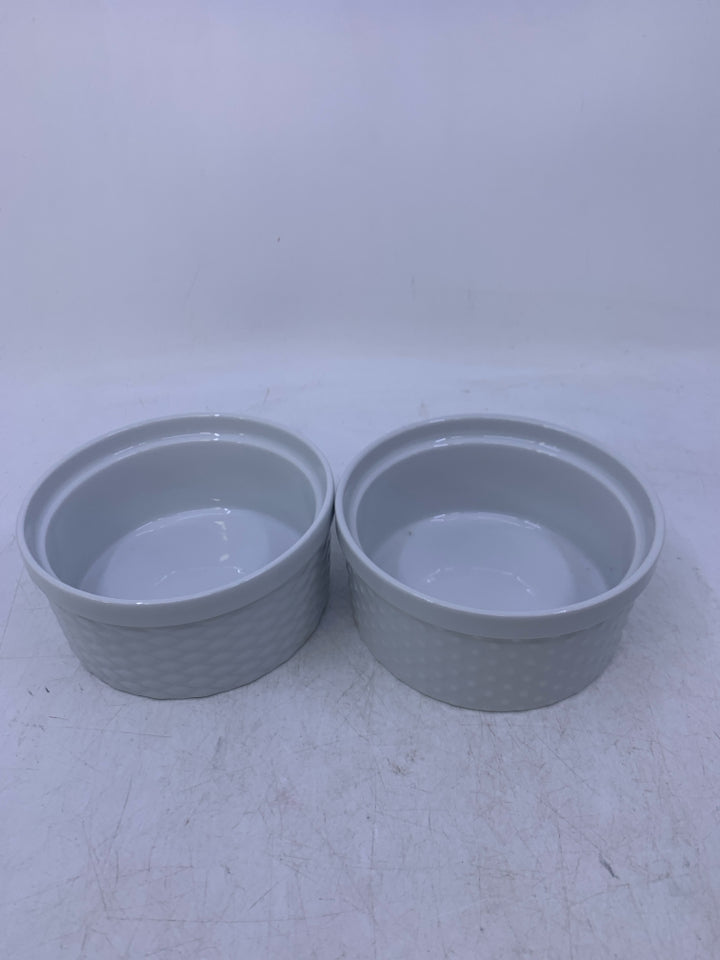 2 WHITE EMBOSSED DIPPING BOWLS FIDDLE + FERN.