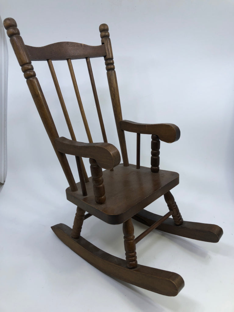 DOLL DARK WOOD ROCKING CHAIR.