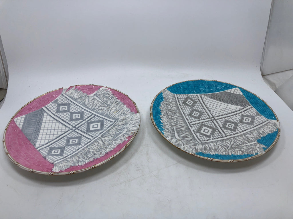 2 CERAMIC BASKET WEAVE PLATES W/EMBOSSED NAPKIN.