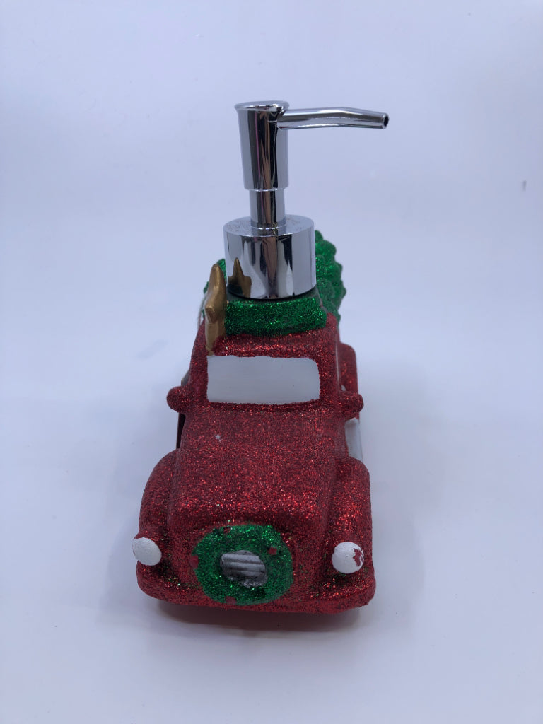 NWT GLITTER RED TRUCK HAND SOAP DISPENSER.
