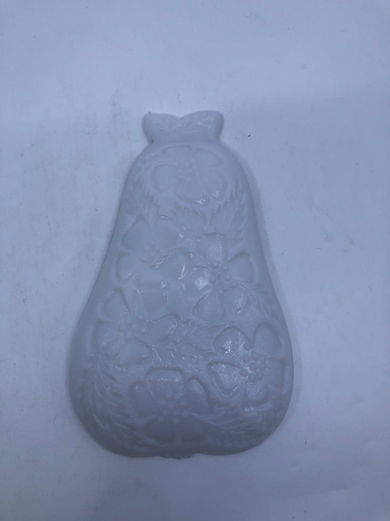 VTG MILK GLASS EMBOSSED PEAR TRAY.