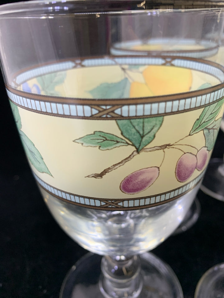6 FRUIT PAINTED WINE GLASSES.