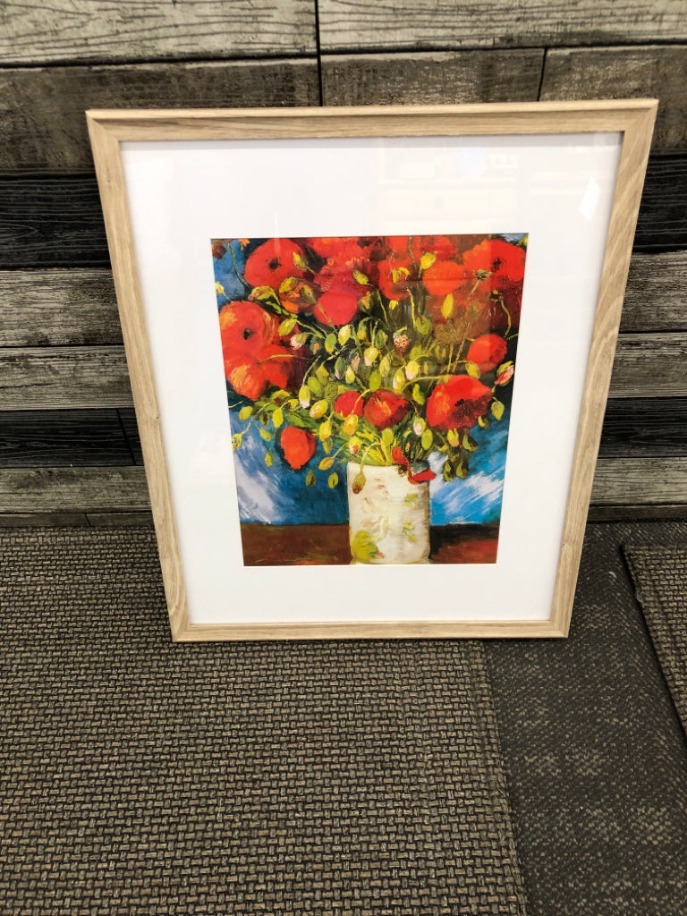 RED POPPIES FLORAL FRAMED PRINT.