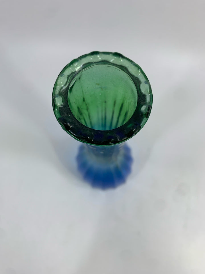 BLUE&GREEN FLUTED BUD VASE.