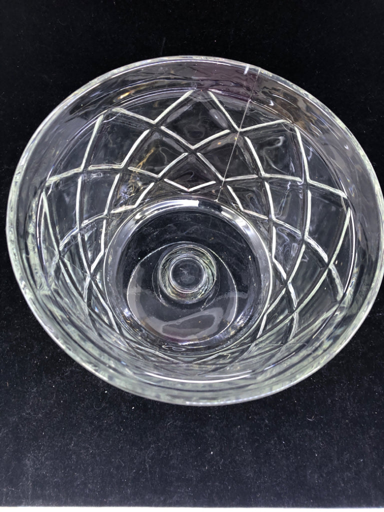 GLASS TRIFLE DISH W/ EMBOSSED X DETAIL.