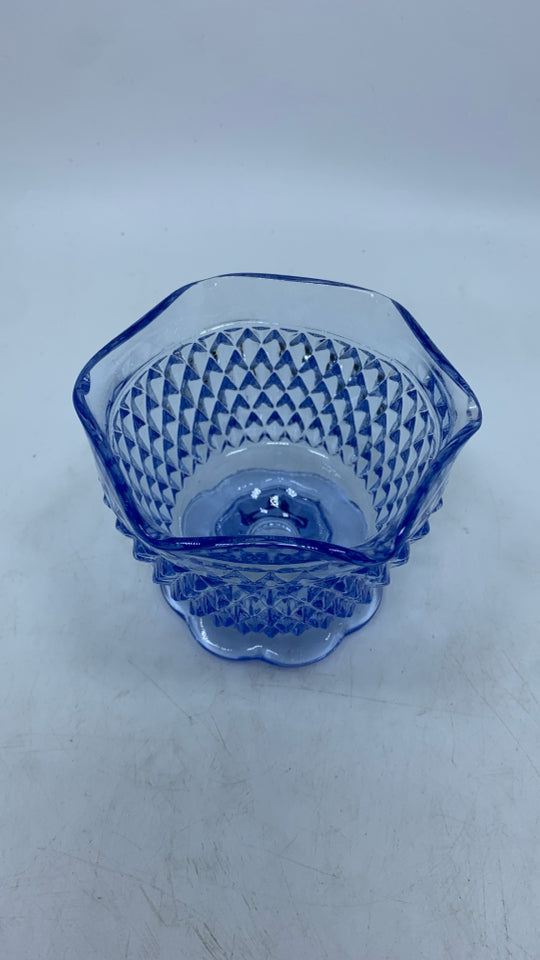 LIGHT BLUE GLASS HOBNAIL DISH.