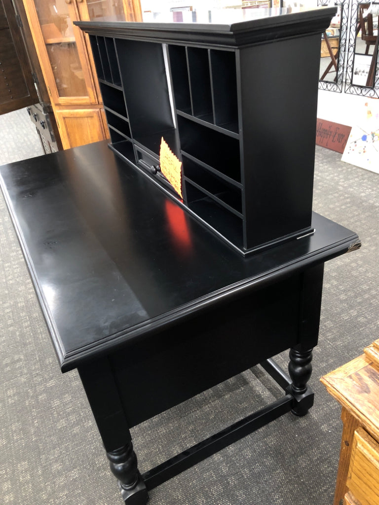 2PC BLACK WOOD DESK W/ SHELVES *MINOR WEAR.