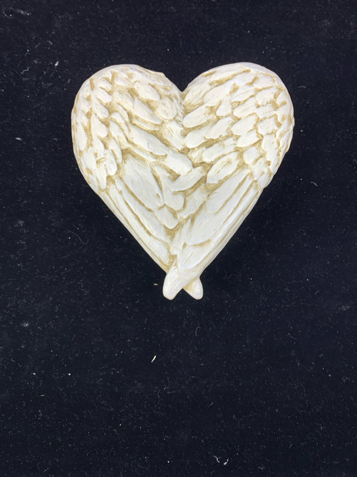 WHITE TRINKET BOX HEART SHAPE W ANGLE WINGS LID.