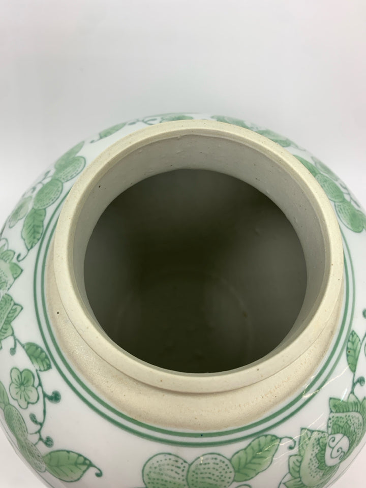 LG GREEN FLORAL GINGER JAR.