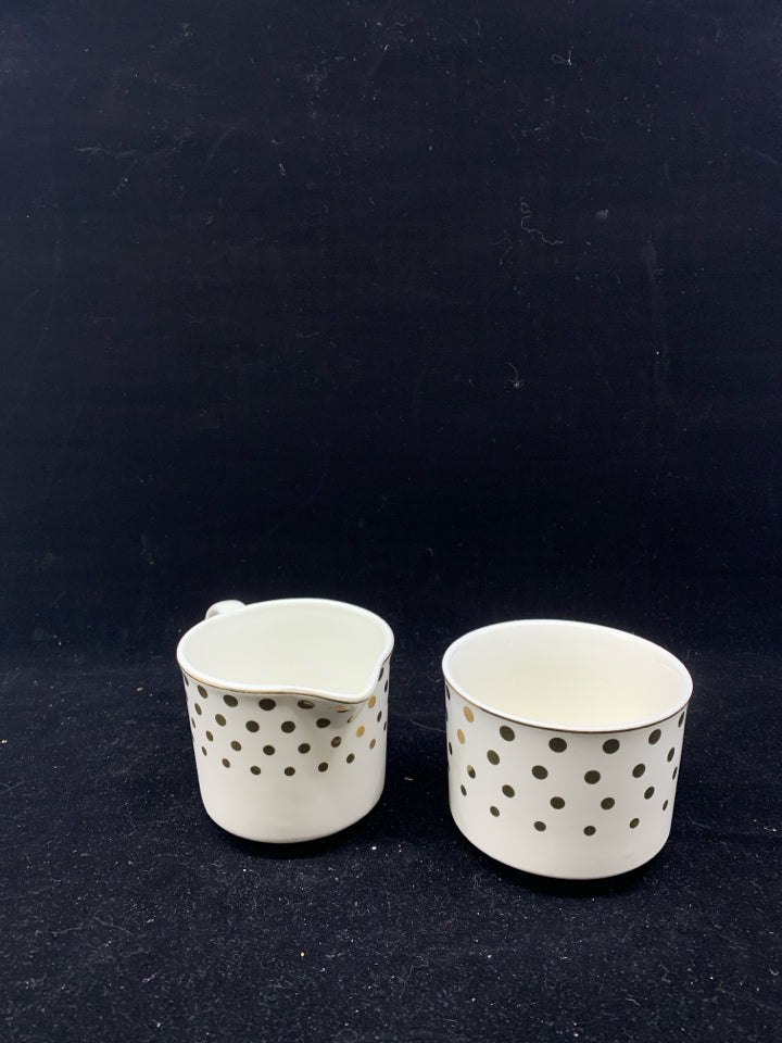 GRACE TEA WARE WHITE W/GOLD DOTS SUGAR AND CREAMER.