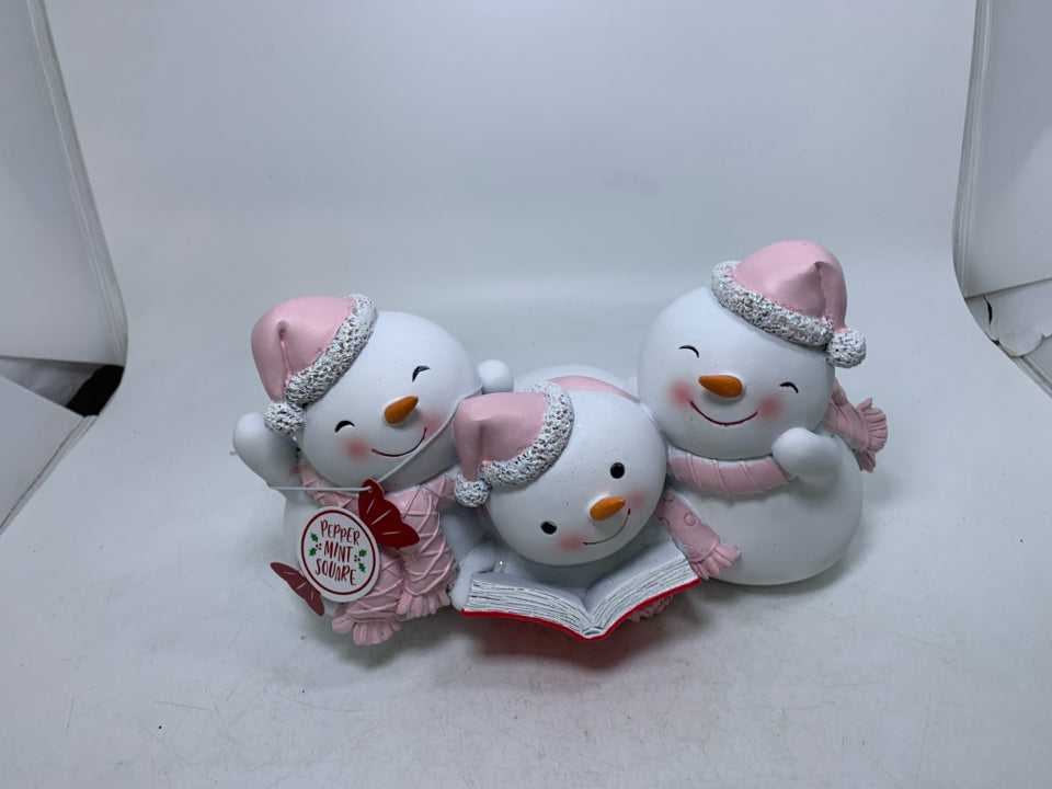 NWT 3 SNOWMAN READING BOOK W/ PINK HATS/SCARF.