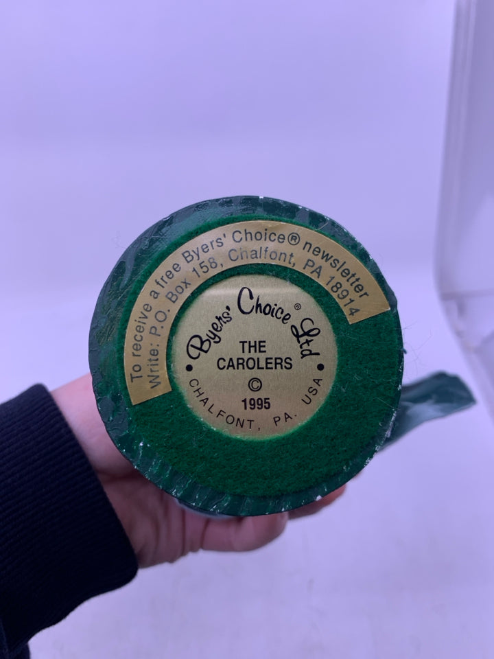 CAROLER GIRL W/ DARK GREEN SHIRT/TEAL SKIRT 1995 BYERS' CHOICE.