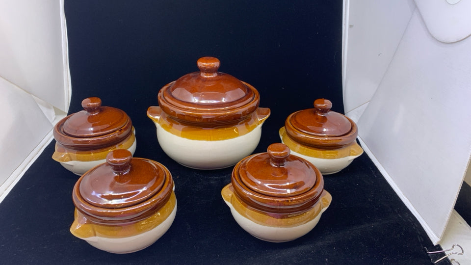 5PC SOUP AND BOWL CROCK SET W/LIDS.