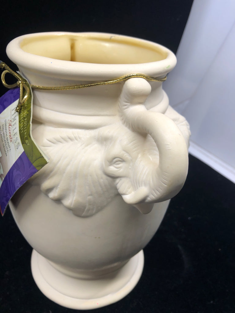 CREAM POTTERY ELEPHANT VASE.