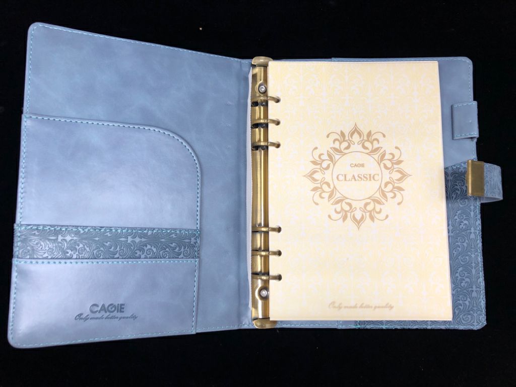 LOCKING BLUE FAUX LEATHER NOTEBOOK.