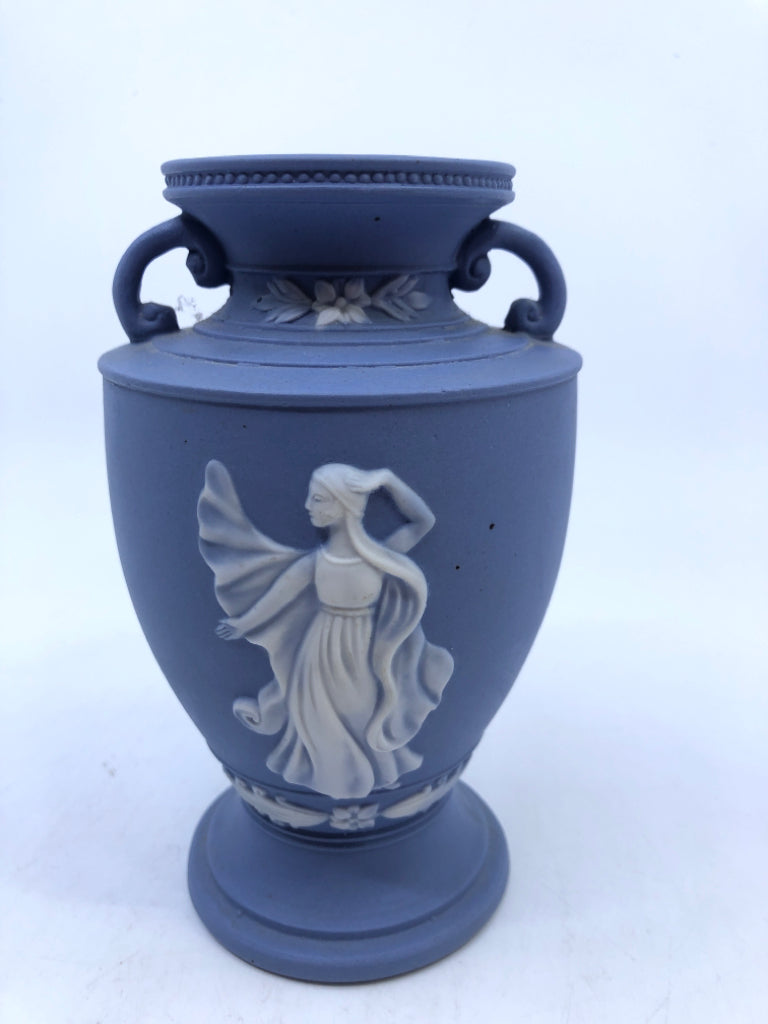 MATTE BLUE EMBOSSED GIRL URN/VASE- JAPAN.