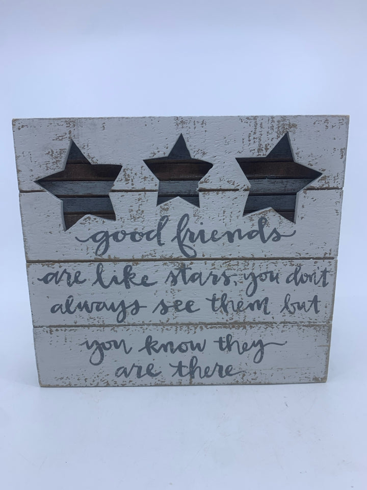 GOOD FRIENDS- WHITE DISTRESSED BLOCK SIGN.