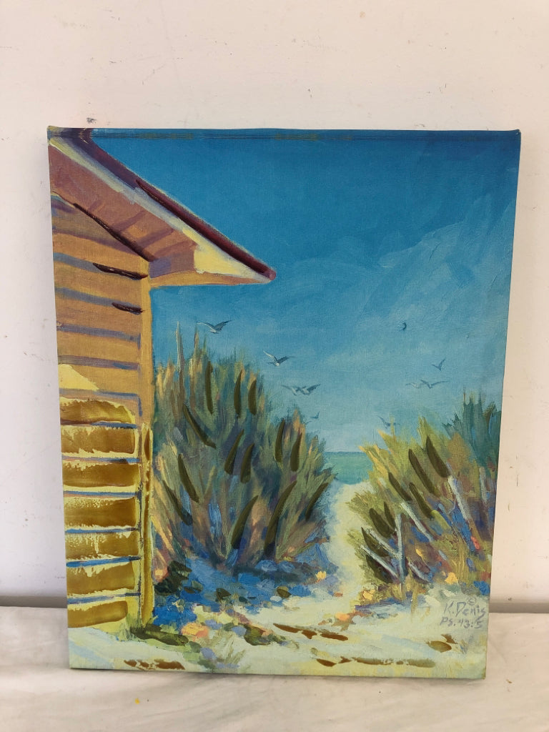 EDGE OF COTTAGE BEACH SCENE WALL ART.