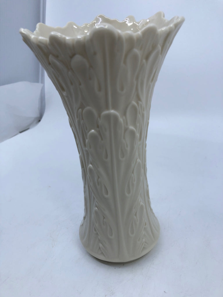 EMBOSSED LEAF PATTERN LENOX VASE.