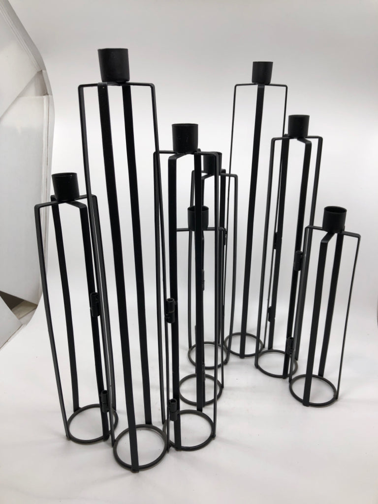 8-SLOT CONNECTED METAL CANDLESTICK HOLDER.
