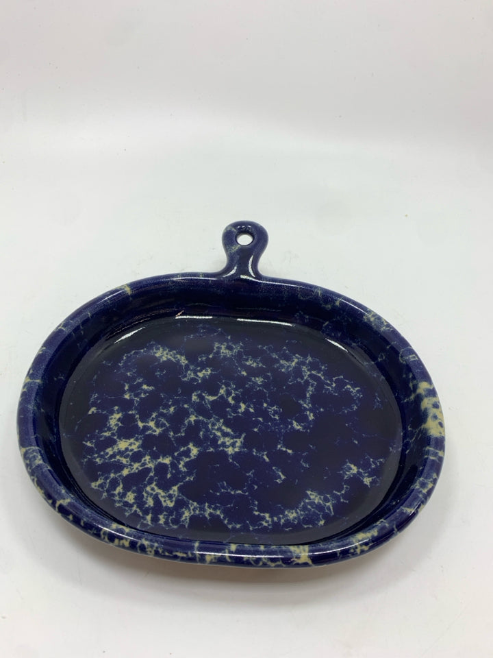 BLUE SPONGE POTTERY BISTRO PLATE.