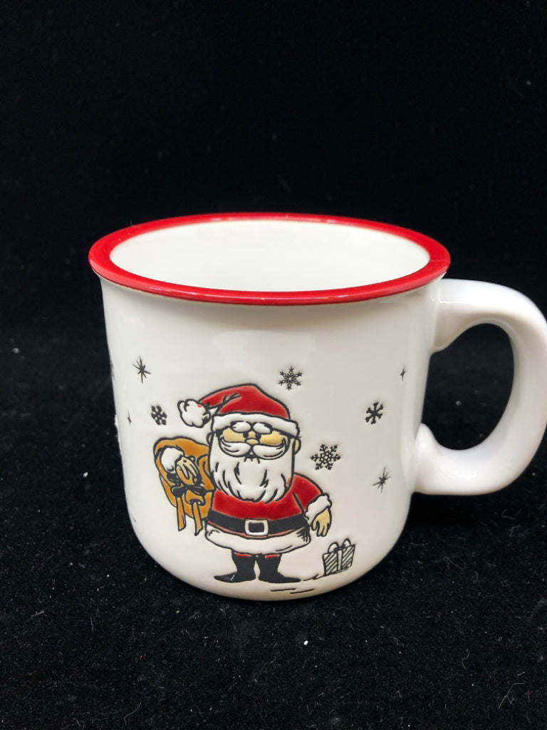 SANTA MUG W RED RIM.